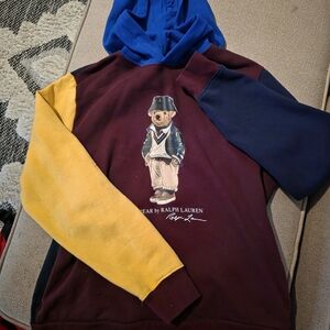 Ralph Lauren Men's Burgundy and Yellow Bear Sweater